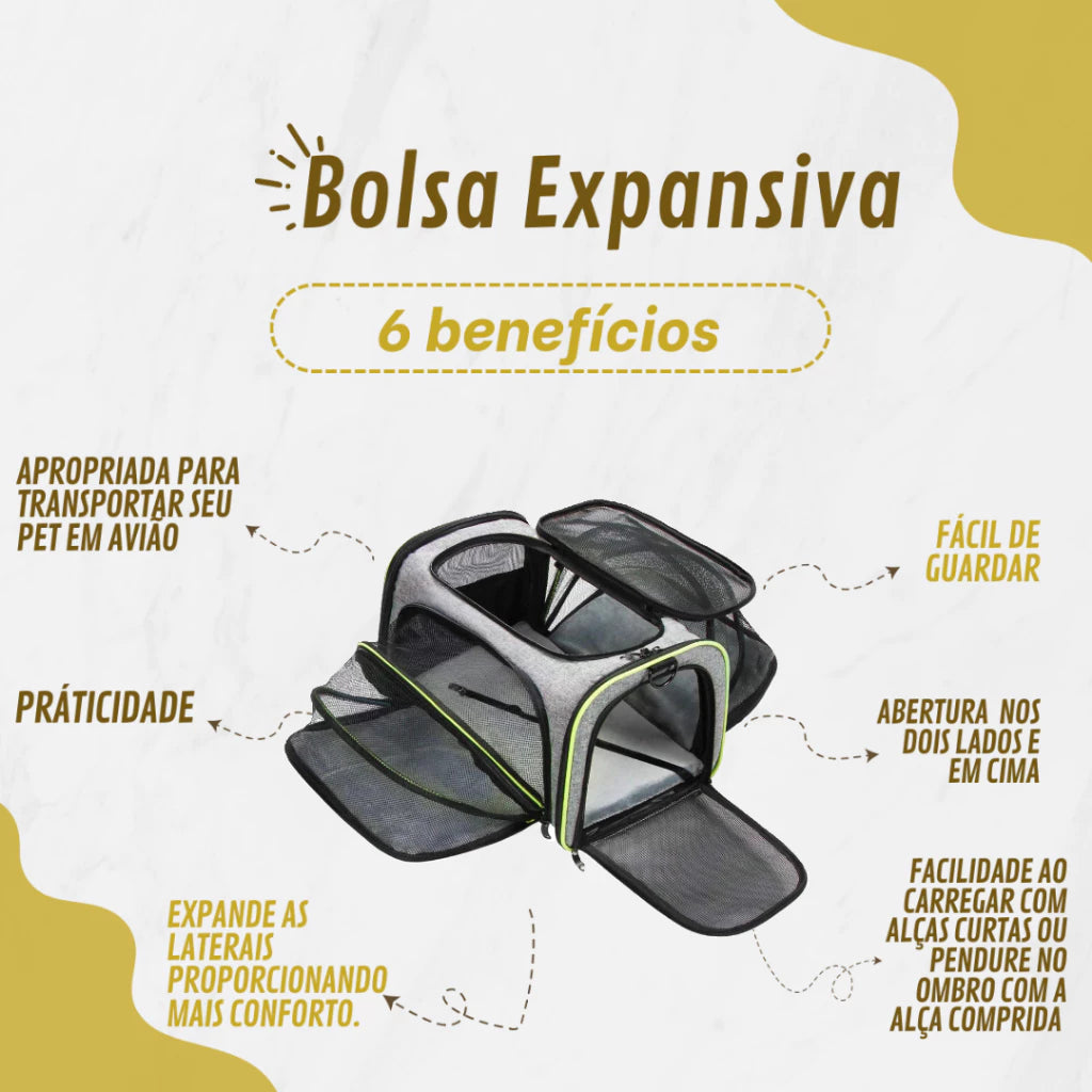 Bolsa De Transporte Pet Expansiva Para Viagem Avião Cachorro Gato Carro